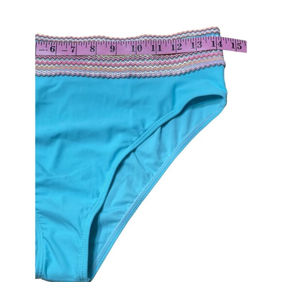 NWOT.Sky Blue Striped Patchwork Spaghetti Strap High Waist Bikini Swimsuit Size - Picture 9 of 11